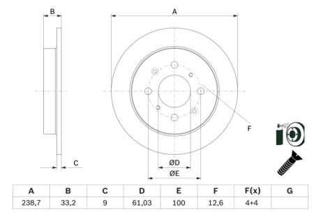 ГАЛЬМІВНИЙ ДИСК. HONDA T. CITY/JAZZ 1.2-1.5 08-20р BOSCH 0 986 479 F34