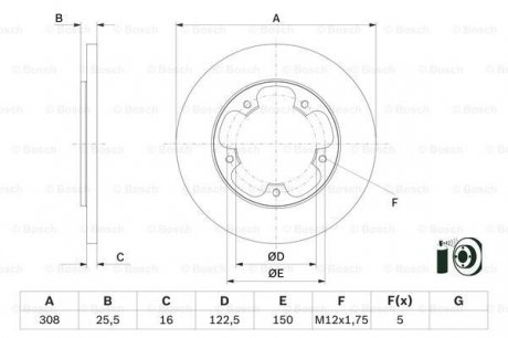 Тормозной диск FORD Transit R=308mm \14 - кр. 2 шт - BOSCH 0986479F44 (фото 1)