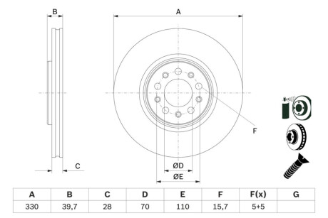 Диск гальмівний (передній) Jeep Cherokee 13-(330x28) PRO BOSCH 0986479F66