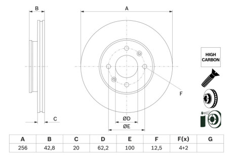 ГАЛЬМІВНИЙ ДИСК. KIA P. PICANTO 1.0-1.2 17- BOSCH 0 986 479 G86 (фото 1)