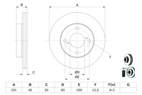 ПЕРЕДНИЙ ГАЛЬМУВАЛЬНИЙ ДИСК 231X20 V BOSCH 0986479G92