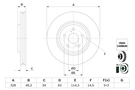 ГАЛЬМІВНИЙ ДИСК. TOYOTA P. HIGHLANDER/RAV 4 2.0-3.5 07- BOSCH 0986479H04 (фото 1)