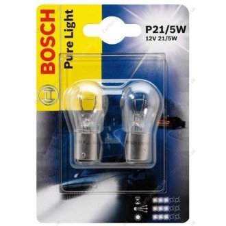 Лампа розжарювання P21/5W 12V 21/5W PURE LIGHT (blister 2 шт) (вир-во) BOSCH 1987301016 (фото 1)