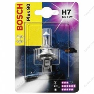 Лампа розжарювання 12 V 55 W H7 PLUS 90 блістер (вир-во) BOSCH 1987301078 (фото 1)
