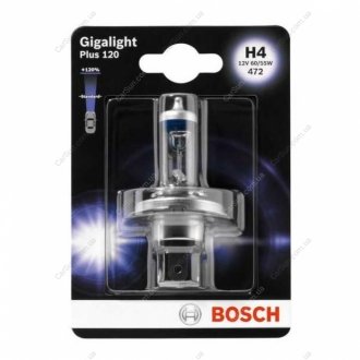 Лампа накалу H4 12V 60/55W P43t GigaLight +120 (blister 1шт) (вир-во) BOSCH 1987301109