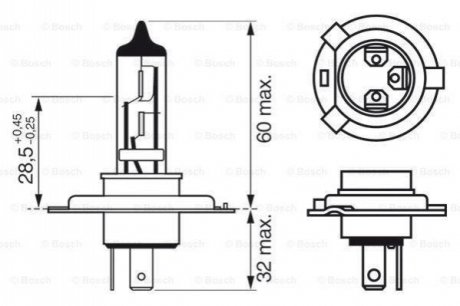 Автолампа Pure Light H4 P43t 55 W 60 W BOSCH 1987302047