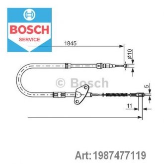 Трос ручного гальма - (A601420468564 / A6014204685 / A6014203685) BOSCH 1987477119