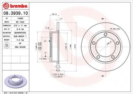 Тормозной диск - BREMBO 08.3939.10 (фото 1)