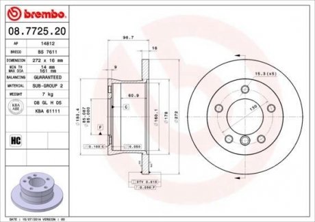 Тормозной диск - (A9024230312 / A9024230512 / A9024230412) BREMBO 08.7725.20