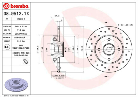 TARCZA HAMULCOWA TYL XTRA Z LOZYSKIEM BREMBO 08.9512.1X