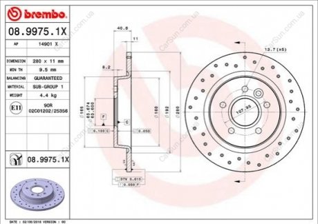 Гальмівний диск BREMBO 08.9975.1X (фото 1)
