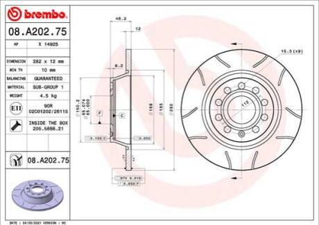 TARCZA HAMULC. VW PASSAT 05- TYЈ (OE-1K0615601M) BREMBO 08.A202.75