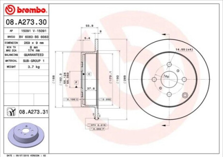 Тормозной диск BREMBO 08A27331