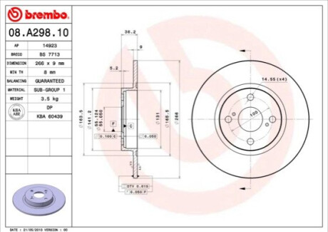 Гальмівний диск BREMBO 08.A298.10 (фото 1)