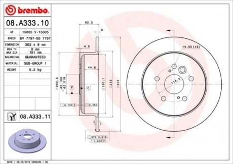 Тормозной диск - BREMBO 08.A333.11