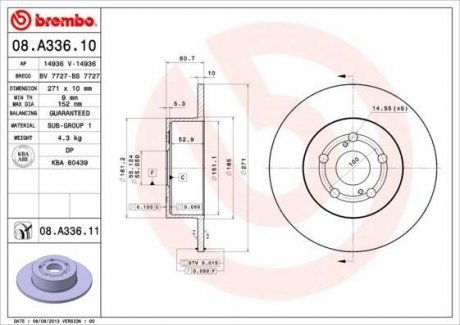 Гальмівний диск BREMBO 08.A336.11 (фото 1)