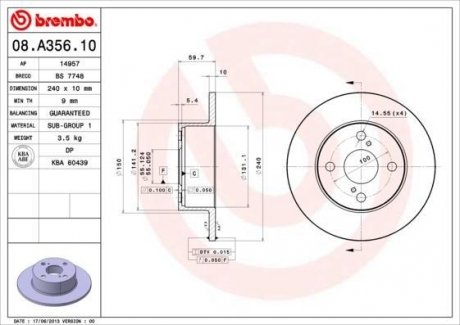 Гальмівний диск BREMBO 08.A356.10 (фото 1)