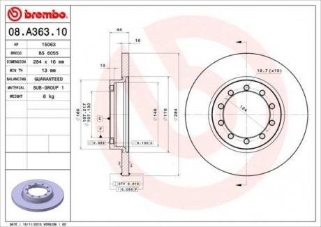 Тормозной диск - BREMBO 08.A363.10 (фото 1)