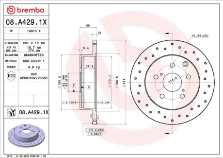 Диск гальмівний (задній) Toyota RAV4 05- (281x12) BREMBO 08A4291X