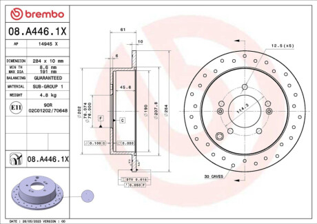 ЗАДНІЙ ГАЛЬМУВАЛЬНИЙ ДИСК 284X10 P XTRA BREMBO 08.A446.1X