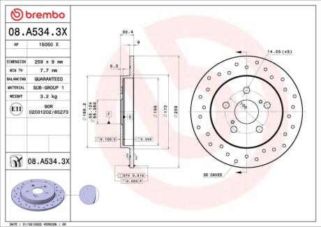 TARCZA HAM TYL 259X9 P XTRA BREMBO 08.A534.3X