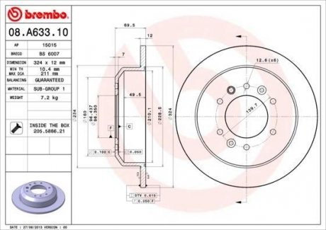 Гальмівний диск BREMBO 08.A633.10 (фото 1)