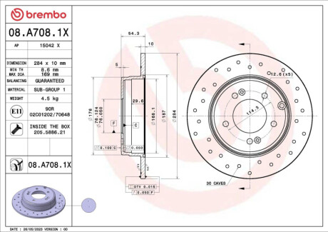 TARCZA HAM TYL 284X10 P XTRA BREMBO 08.A708.1X