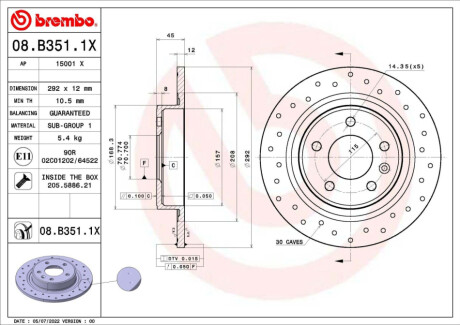 TARCZA HAMULCOWA XTRA TYL BREMBO 08.B351.1X