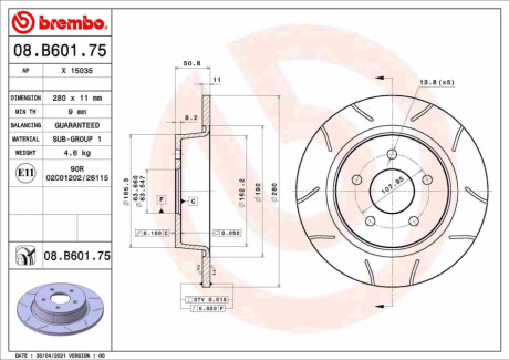 TARCZA HAMULCOWA MAX TYL BREMBO 08.B601.75