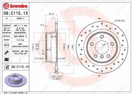 Гальмівний диск BREMBO 08.C115.1X (фото 1)
