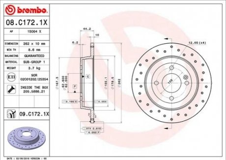 Гальмівний диск BREMBO 08.C172.1X (фото 1)