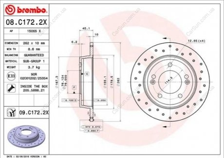 Гальмівний диск BREMBO 08.C172.2X