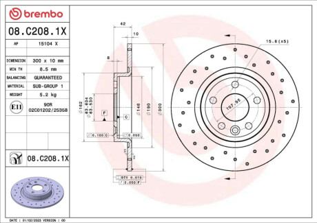 ЗАДНІЙ ГАЛЬМУВАЛЬНИЙ ДИСК 300X10 P XTRA BREMBO 08.C208.1X