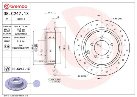 ЗАДНІЙ ГАЛЬМУВАЛЬНИЙ ДИСК 302X10 P XTRA BREMBO 08.C247.1X