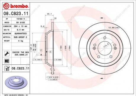 Гальмівний диск BREMBO 08.C823.11 (фото 1)