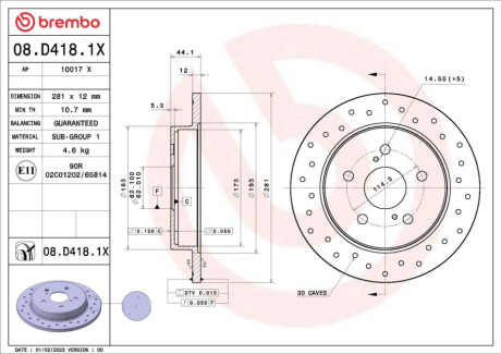 Диск гальмівний (задній) Toyota Camry 2.0-3.5 16V 17- (281x12) PRO BREMBO 08D4181X