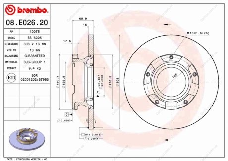 Гальмівний диск BREMBO 08.E026.20 (фото 1)