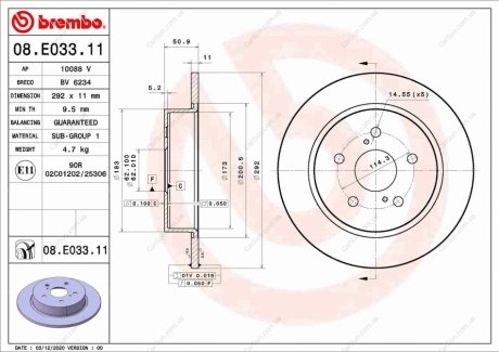Гальмівний диск BREMBO 08.E033.11 (фото 1)