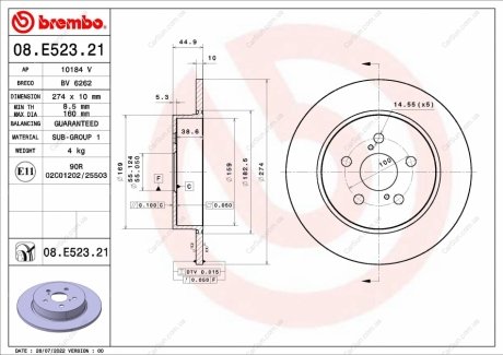 TARCZA HAMULCOWA TYL BREMBO 08.E523.21