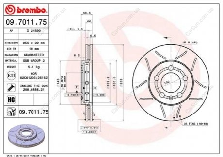 Гальмівний диск BREMBO 09.7011.75 (фото 1)