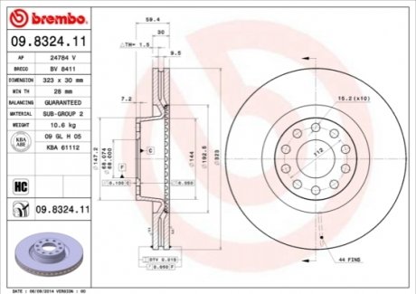 Тормозной диск - (4D0615301J / 4D0615301A) BREMBO 09.8324.11