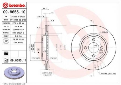 Тормозной диск - BREMBO 09.8655.11 (фото 1)