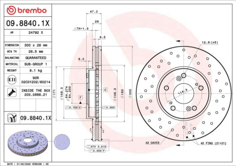 ПЕРЕДНИЙ ГАЛЬМУВАЛЬНИЙ ДИСК 300X28 V XTRA BREMBO 09.8840.1X (фото 1)