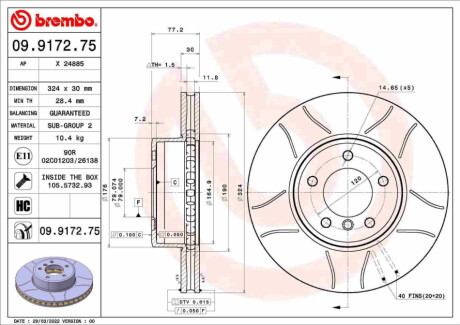 ПЕРЕДНИЙ ГАЛЬМІВНИЙ ДИСК 324X30 V МАКС BREMBO 09.9172.75