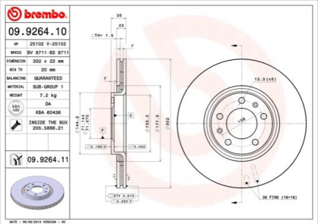 TARCZA HAM CITROEN C6 05- TYL BREMBO 09926411