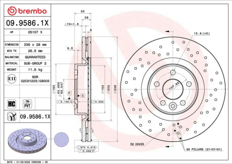 ПЕРЕДНИЙ ГАЛЬМУВАЛЬНИЙ ДИСК XTRA BREMBO 09.9586.1X