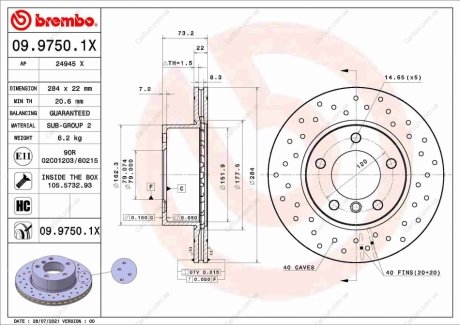 Гальмівний диск BREMBO 09.9750.1X (фото 1)