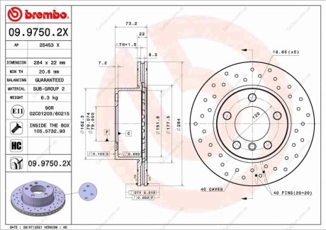 Гальмівний диск BREMBO 09.9750.2X (фото 1)