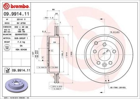 Тормозной диск - (LR001019) BREMBO 09.9914.11
