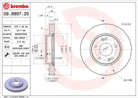 TARCZA HAM PRZOD V BREMBO 09.9997.20